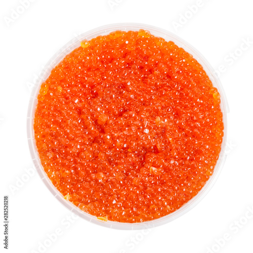 top viw of container with russian red caviar