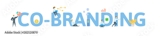 CO-BRANDING. Concept with people, letters and icons. Colored flat vector illustration. Isolated on white background.