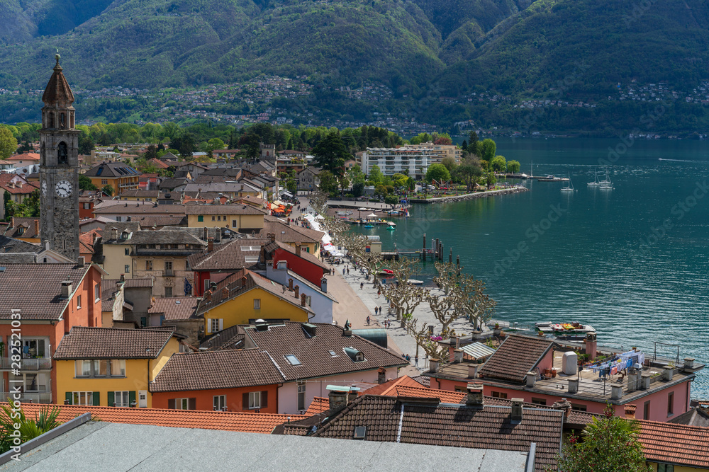 Ascona city in south of Switzerland, view from Scalinata della ruga