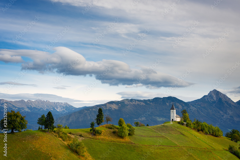 Jamnik church with mountains in Slovenia