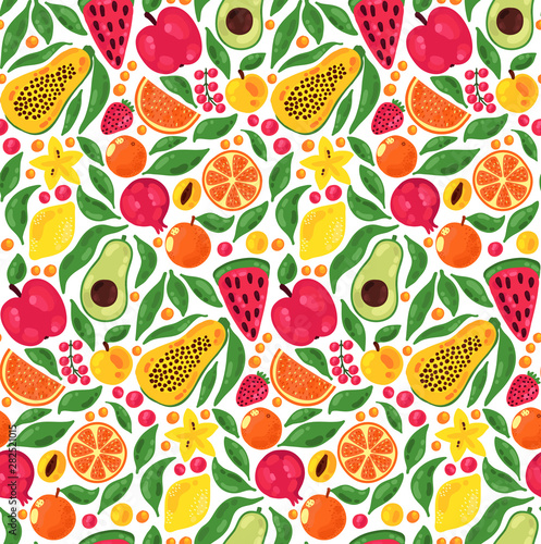 Fototapeta Naklejka Na Ścianę i Meble -  Fruits colorful seamless vector pattern