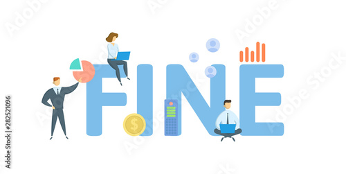 FINE. Concept with people, letters and icons. Colored flat vector illustration. Isolated on white background.