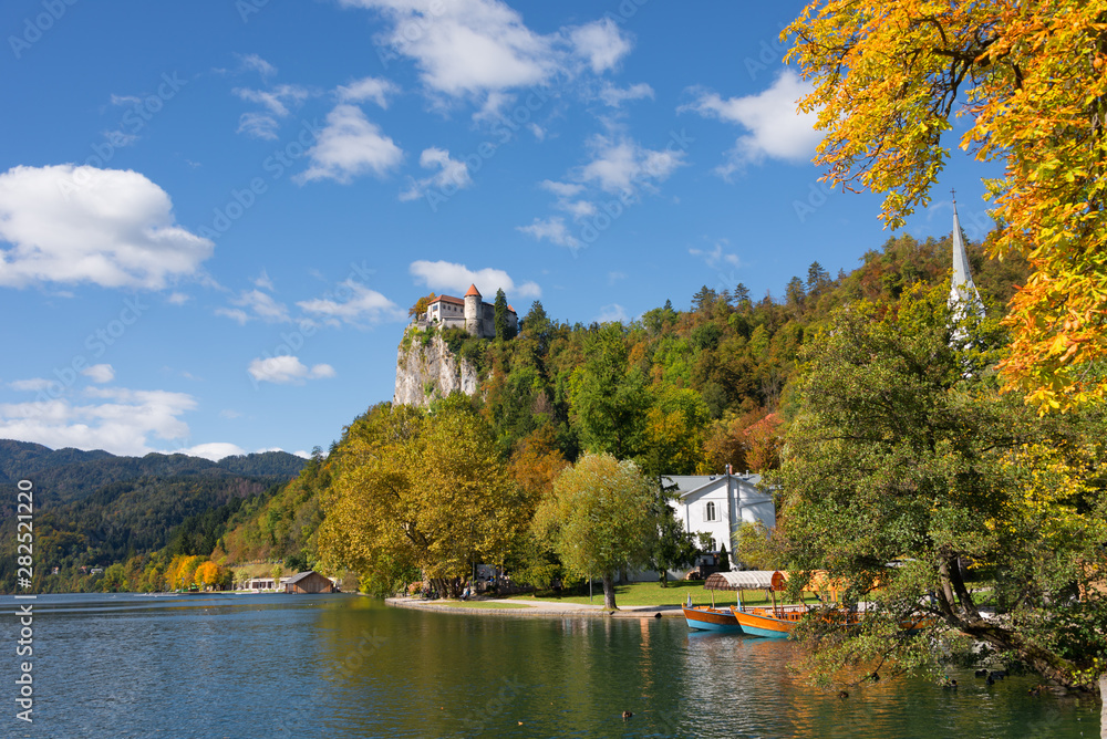 Lake Bled and Bled Castle in autumn