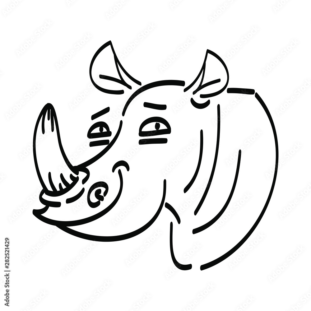 Funny cartoon rhino head face smiling. Hand drawn vector illustrtion. Funny cartoon rhino head face smiling. Hand drawn vector illustrtion.