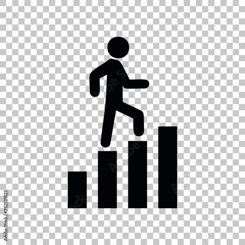 Man is Stepping Up on Bars sign. Black icon on transparent background. Illustration.