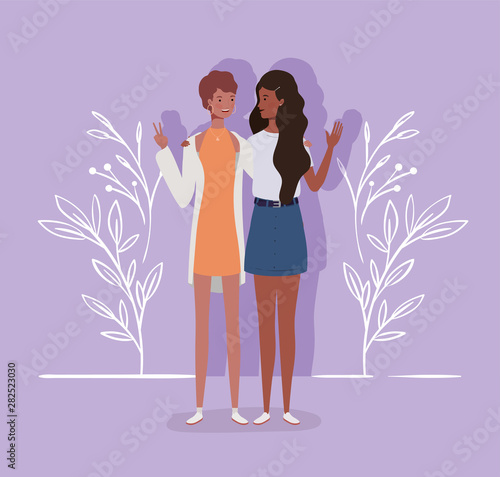young interracial girls couple characters