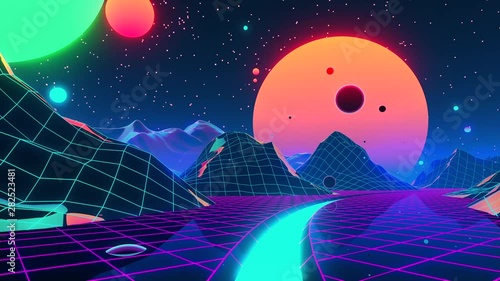 Sci-fi Planet Retro Landscape VJ Loop Motion Background photo