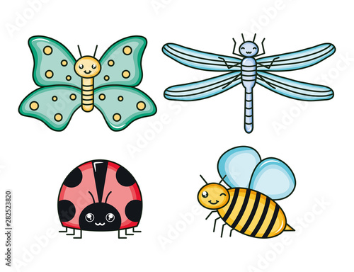 group of insects kawaii characters © Stockgiu