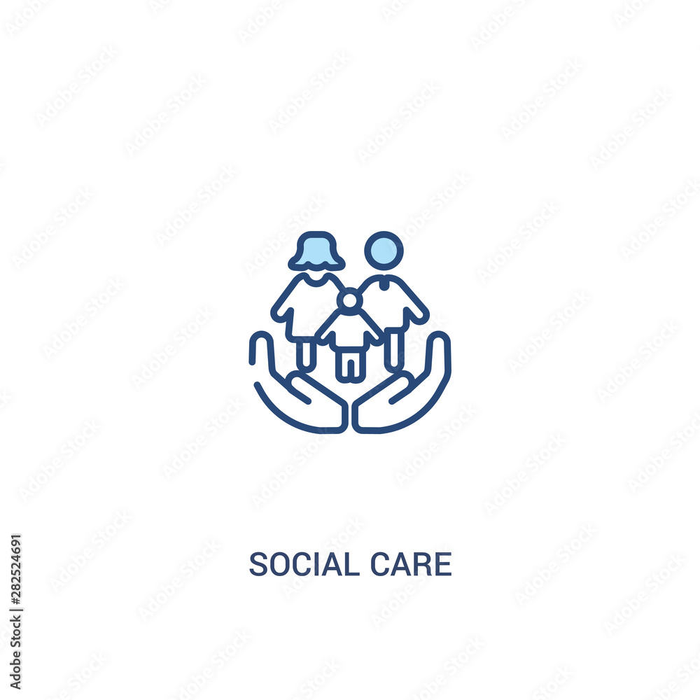 social care concept 2 colored icon. simple line element illustration. outline blue social care symbol. can be used for web and mobile ui/ux.