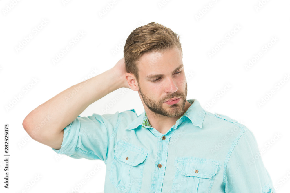 Beauty routine and self care. Handsome man. Handsome man face could representing timeless handsome macho. Well groomed guy with bristle and nice hairstyle. Male beauty. Barber hairdresser salon Beauty routine and self care. Handsome man. Handsome man face could representing timeless handsome macho. Well groomed guy with bristle and nice hairstyle. Male beauty. Barber hairdresser salon