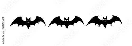 Vector bats silhouettes isolated on white background. Set of four bats with different emotions. Icons for Halloween design