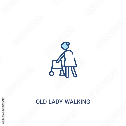 old lady walking concept 2 colored icon. simple line element illustration. outline blue old lady walking symbol. can be used for web and mobile ui/ux.