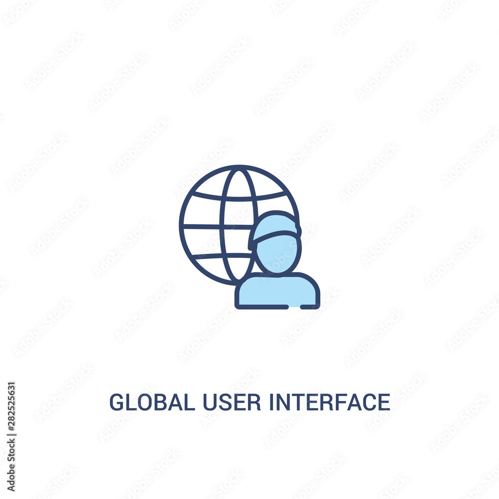 global user interface concept 2 colored icon. simple line element illustration. outline blue global user interface symbol. can be used for web and mobile ui/ux.