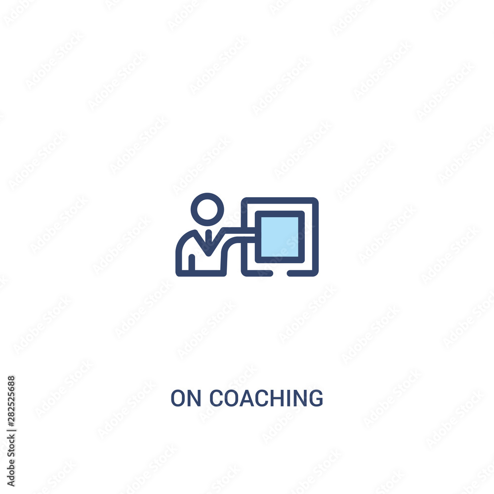 on coaching concept 2 colored icon. simple line element illustration. outline blue on coaching symbol. can be used for web and mobile ui/ux.
