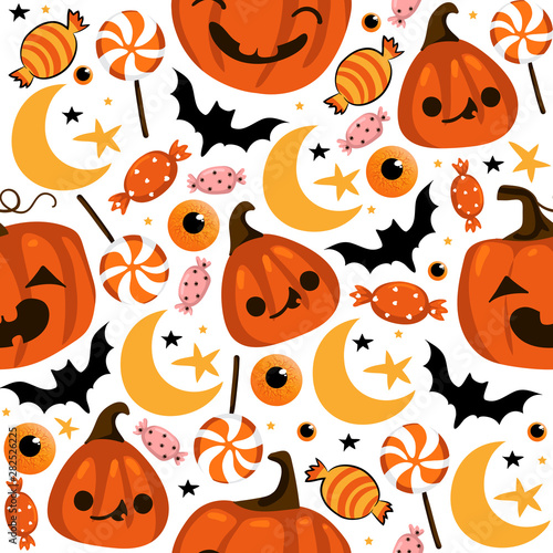 Halloween seamless pattern with cute pumpkins and other halloween elements. Halloween vector background. EPS 10