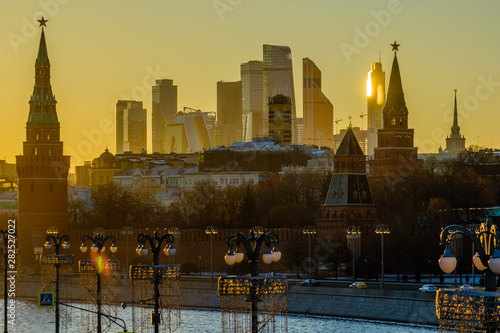 Photography moscow skyline. moscow city. kremlin