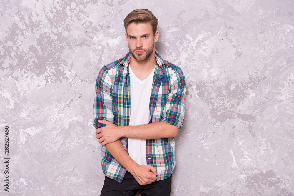 Man looks handsome in casual style. Discover latest styles of male clothes. Feeling  casual and comfortable. Menswear and fashionable clothing. Guy wear casual  outfit. Fashion concept. Handsome model Stock Photo | Adobe