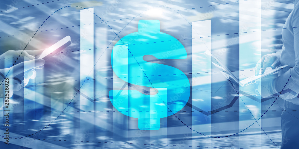 Fototapeta premium harts and dollar sign, digital technology. Economic business background.