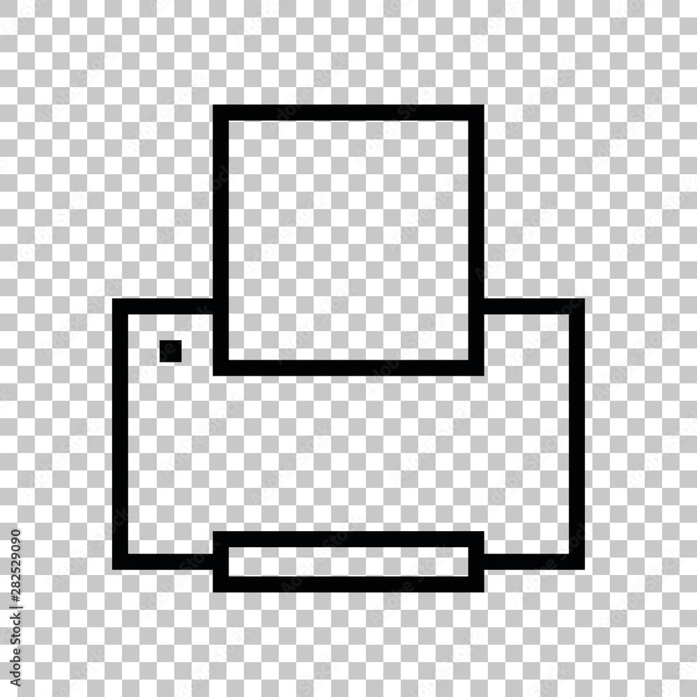 Printer sign. Black icon on transparent background. Illustration. Stock