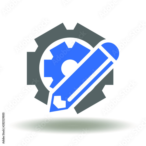 Customization logo. Gears pencil icon vector. Customize Business Industry Education illustration.