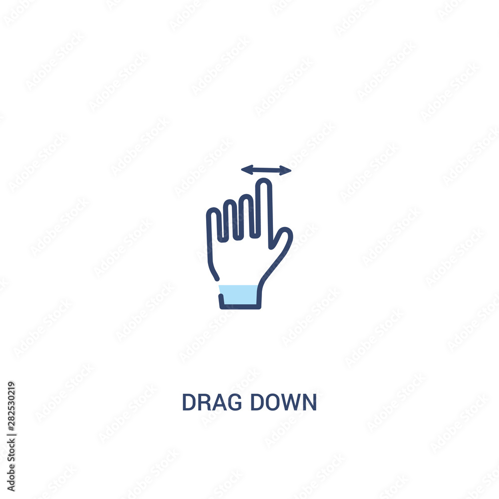 Obraz premium drag down concept 2 colored icon. simple line element illustration. outline blue drag down symbol. can be used for web and mobile ui/ux.