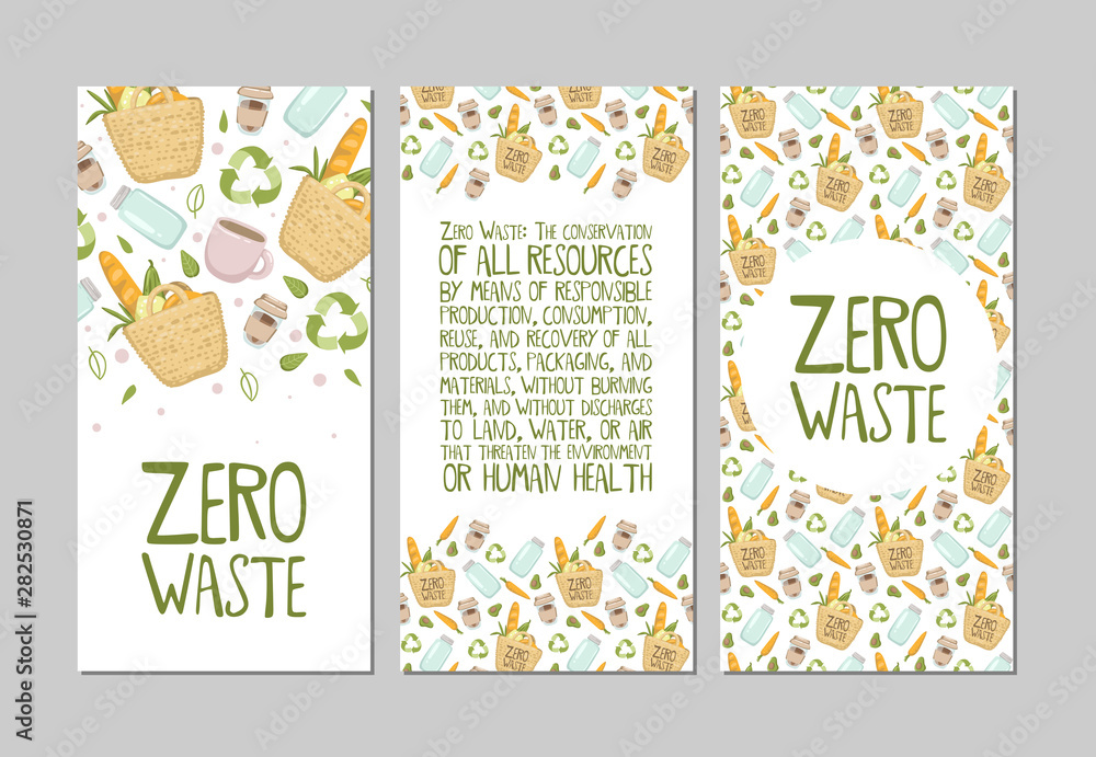 Set of zero waste flyers. Space for text. Vector illustration EPS 10
