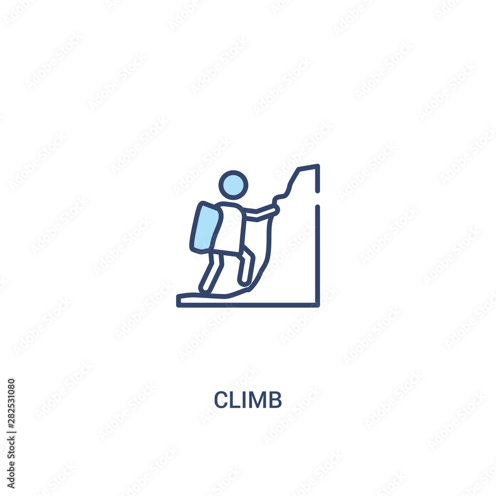 climb concept 2 colored icon. simple line element illustration. outline blue climb symbol. can be used for web and mobile ui/ux.