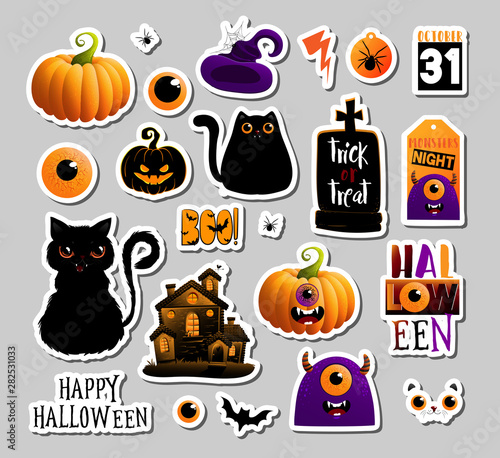 Set of halloweeen stickers, badges, scrapbooking elements. Happy halloween set. Halloween party, vector EPS 10
