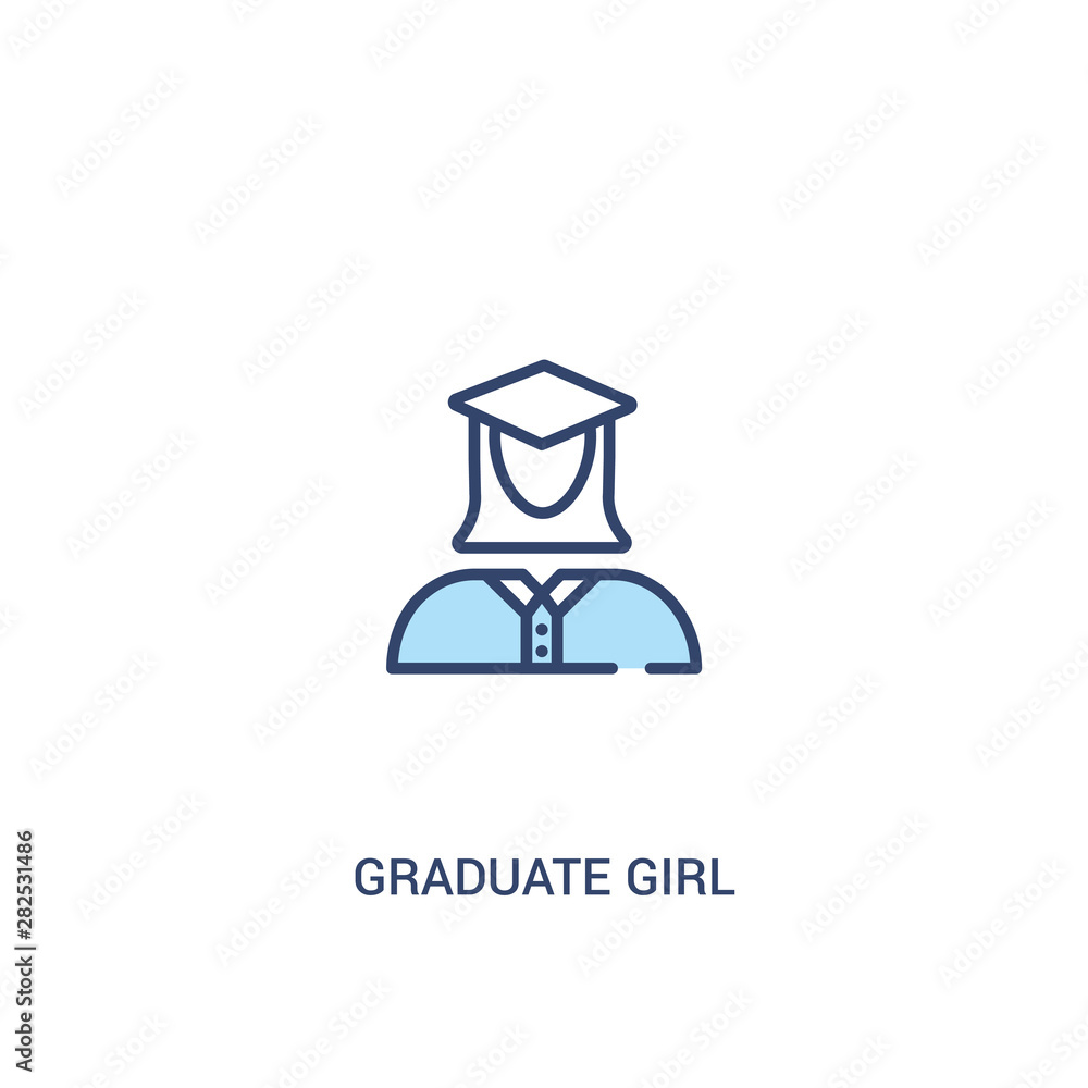 graduate girl concept 2 colored icon. simple line element illustration ...