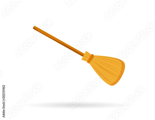 Halloween witch broom isolated on white background. Vector illustration.