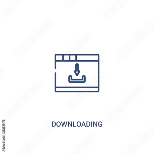 downloading concept 2 colored icon. simple line element illustration. outline blue downloading symbol. can be used for web and mobile ui/ux.
