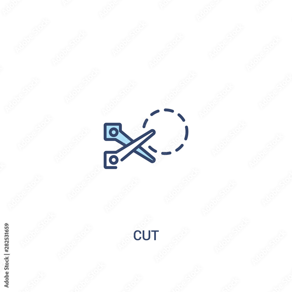 cut concept 2 colored icon. simple line element illustration. outline blue cut symbol. can be used for web and mobile ui/ux.