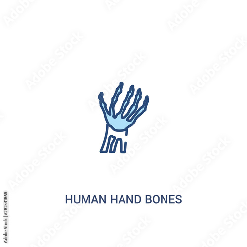 human hand bones concept 2 colored icon. simple line element illustration. outline blue human hand bones symbol. can be used for web and mobile ui/ux. © zaurrahimov