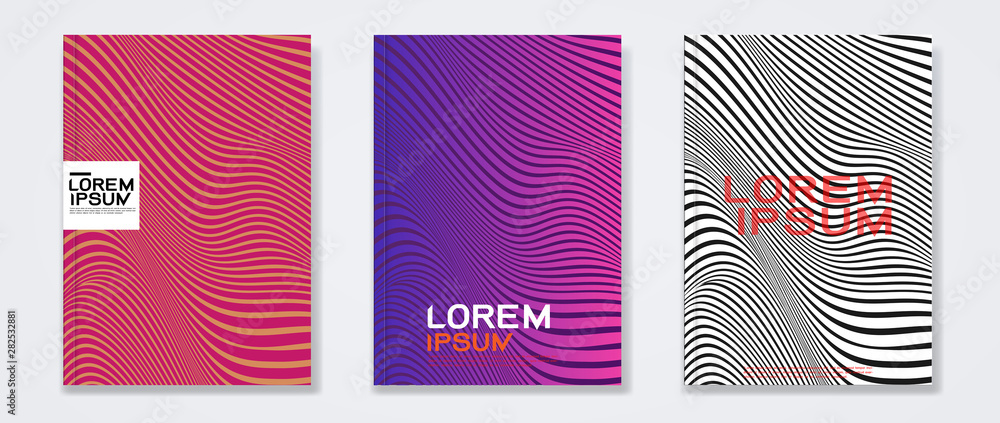 Set of minimal covers design. Wavy strip colorful halftone gradients background. Vector illustration Set of minimal covers design. Wavy strip colorful halftone gradients background. Vector illustration