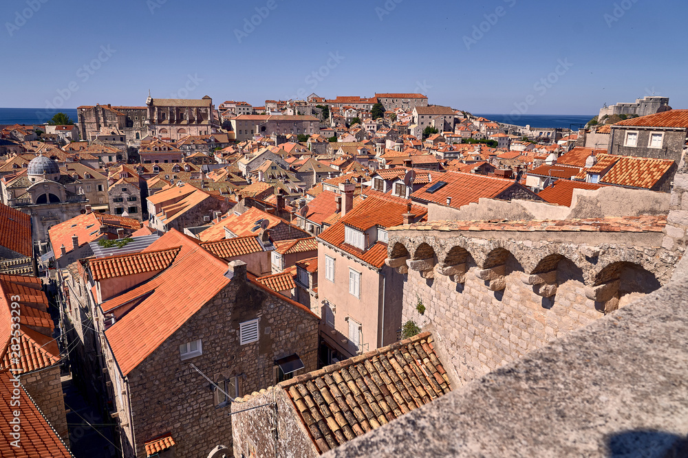 Panorama Dubrovnik Old Town roofs . Europe, Croatia