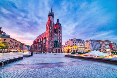 St. Mary's Basilica on the Krakow Main Square at Dusk, Krakow