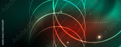 Shiny neon lines template - northern lights glowing blur lines. Futuristic style glow neon 80s disco club or night party techno template