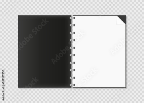 realistic open note pad with shadow, vector