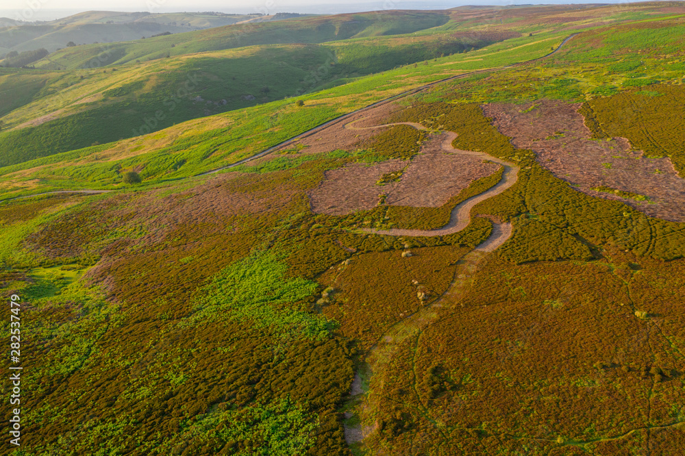 Aerial View over Scenic Upland in UK