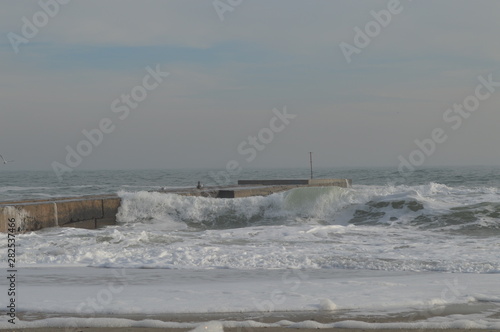 Crashing waves is generating lots foam at the Black Sea