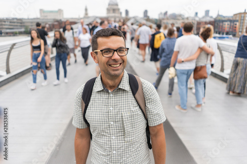 Traveler man in the city