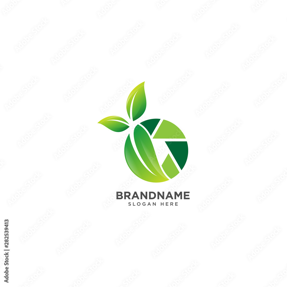 Camera logo design with leaf vector, photography symbol icon Camera logo design with leaf vector, photography symbol icon