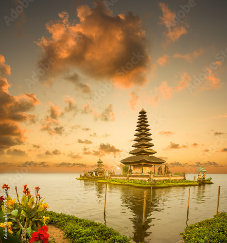 Sunrise at Pura Ulan Danu Bratan Temple the hindu temple in Bali Island  Indonesia