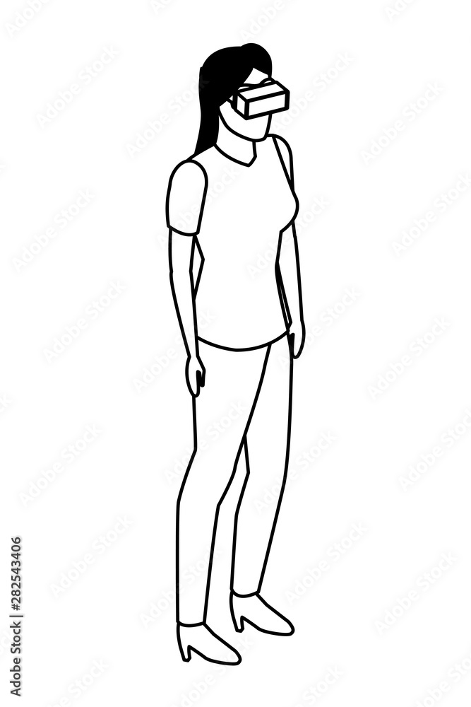 virtual reality technology experience cartoon in black and white virtual reality technology experience cartoon in black and white