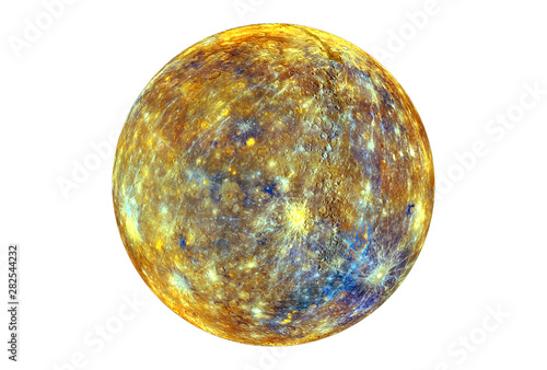 Strange Mercury, with the imposed thermal card, isolated on a white background. Elements of this image were furnished by NASA