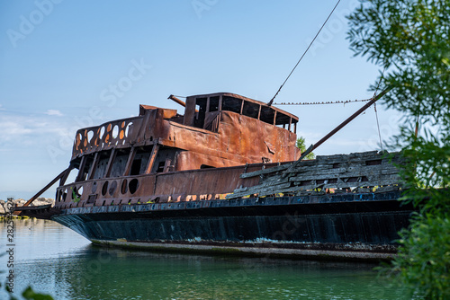 abandoned ship in lake 