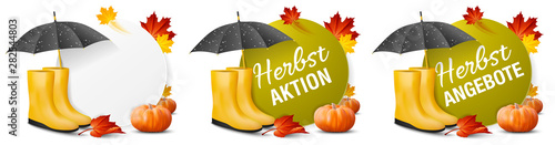 Herbst Aktion Angebote Banner Set mit Herbst Blätter, Herbstlaub und Kürbis