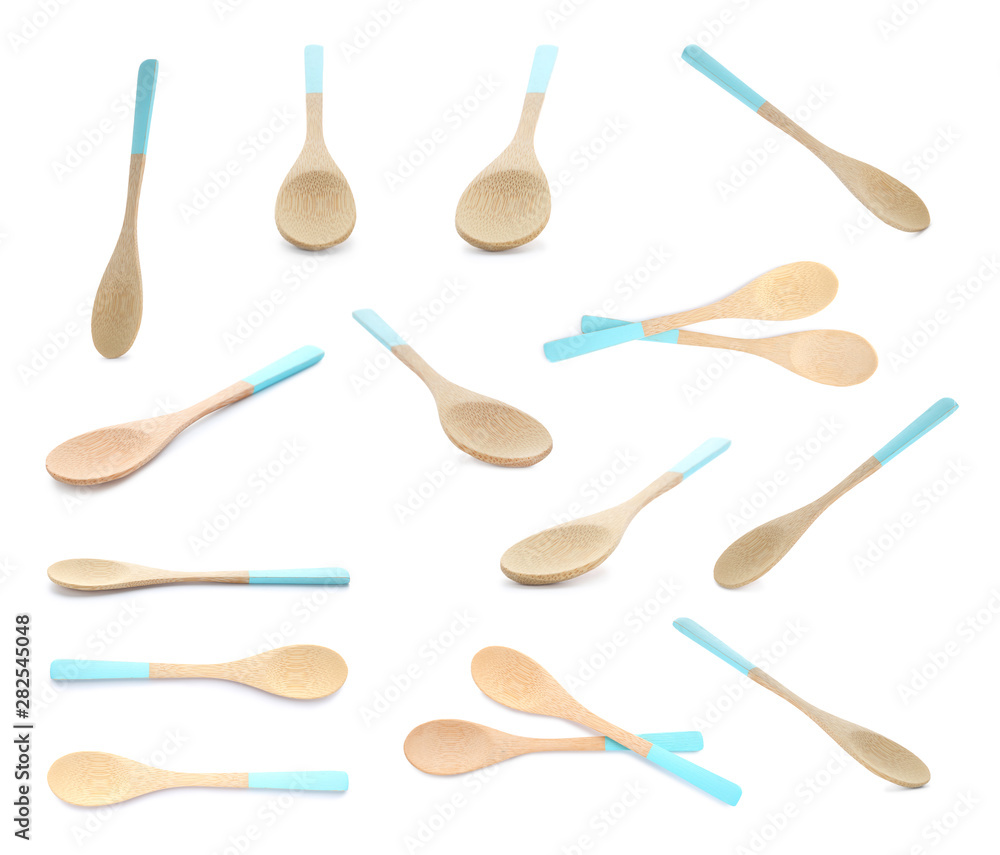 Set of wooden spoons on white background Set of wooden spoons on white background