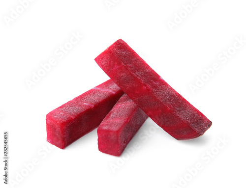 Cut fresh red beet on white background