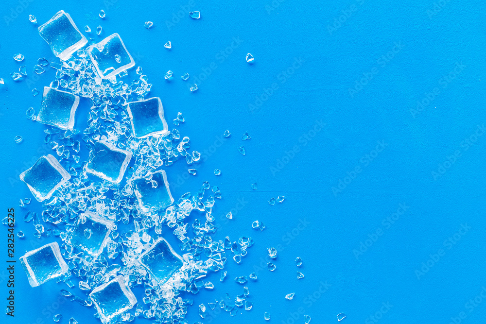 ice cubes on blue table top view mock up ice cubes on blue table top view mock up